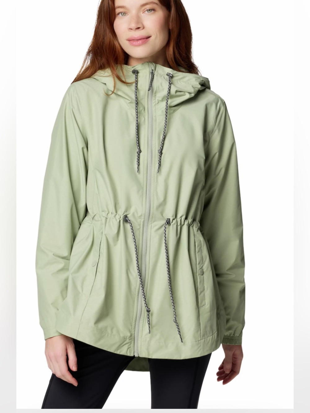 waterproof women's natural reflections rain coat light green color with hood